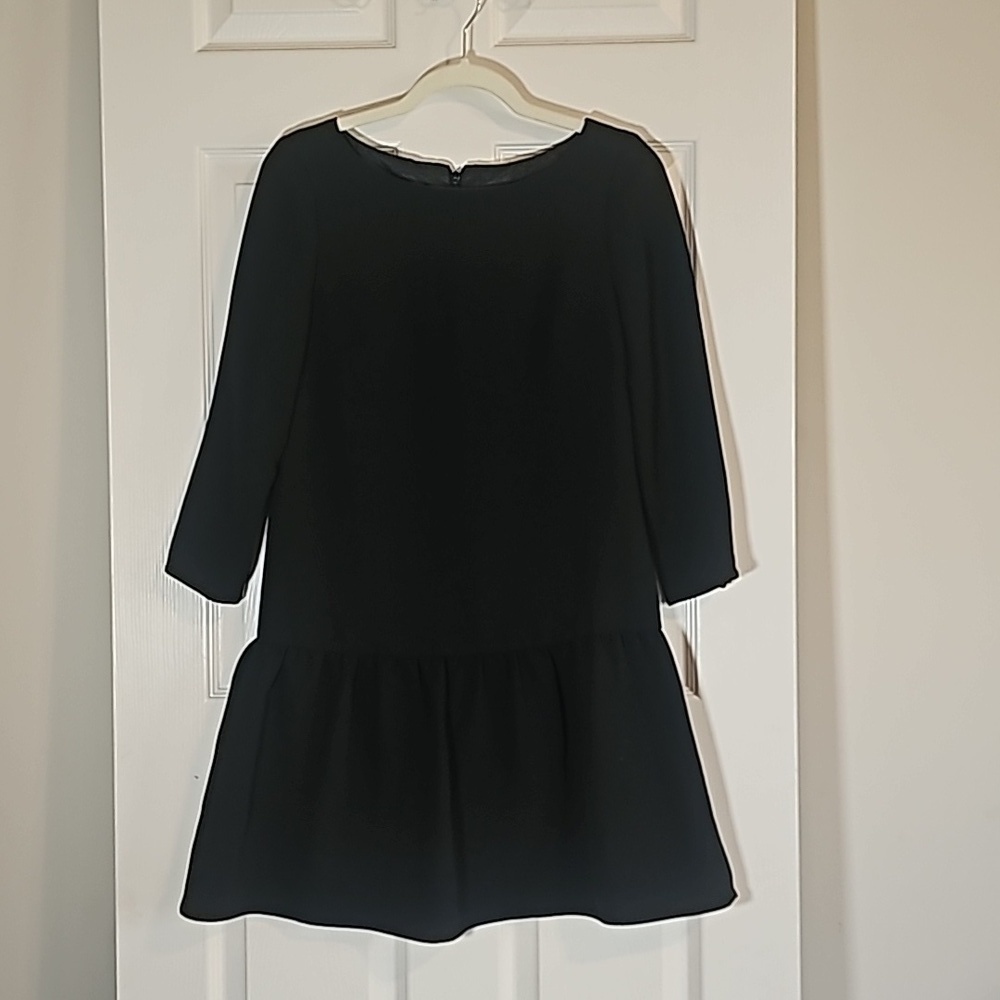 Jcrew Black Lined Peplum 3/4 Sleeve Drop Waist Dress Size 2